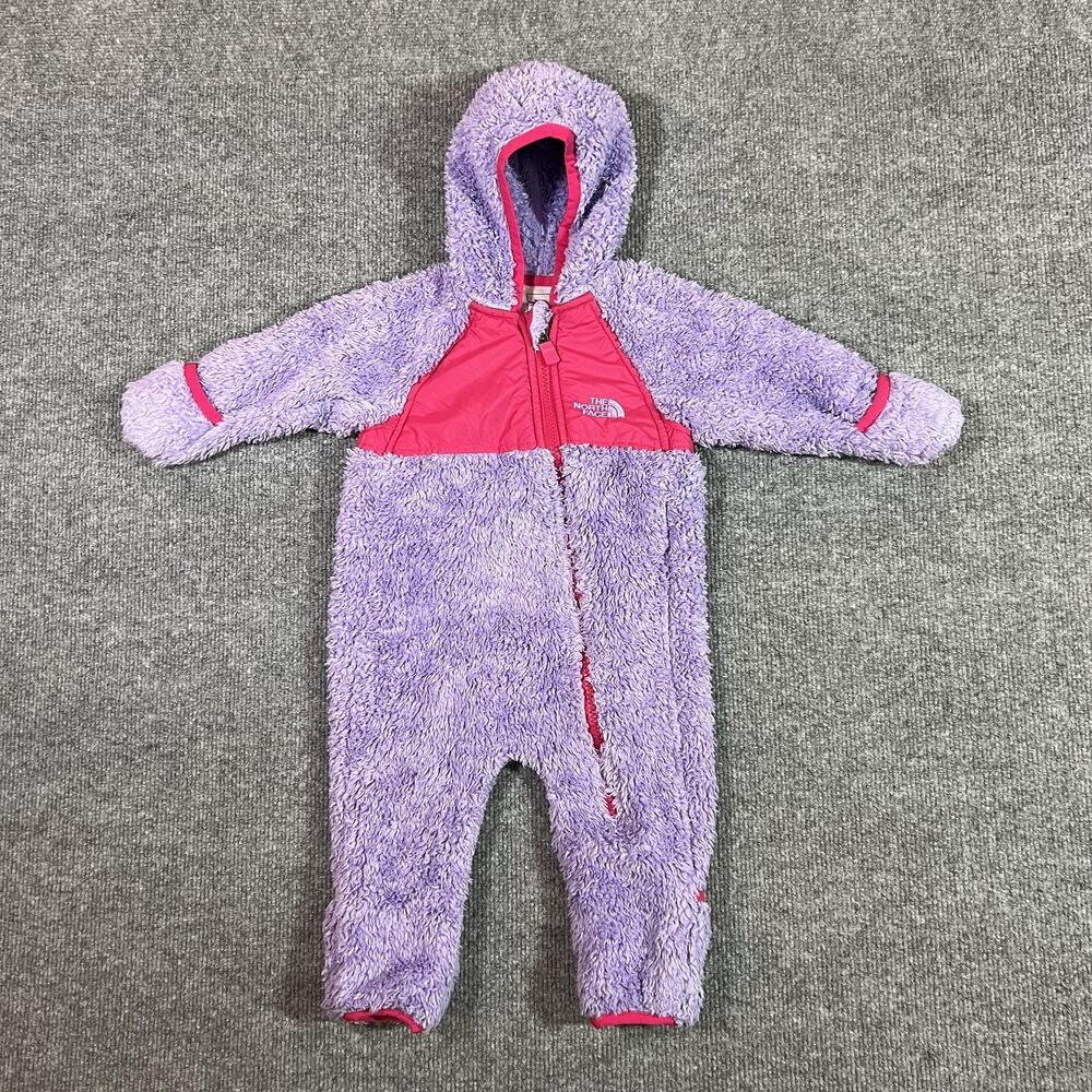 The North Face Snowsuit Baby 3-6 Months Purple Fleece Hooded Full Zip Warm